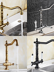 cheap -Retro Style Kitchen faucet Two Handles One Hole Chrome/Brass/Nickel Brushed Standard Spout Centerset Kitchen Taps