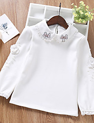 cheap -Kids Girls&#039; T shirt Flower White Cotton Children Tops Fall Spring Basic