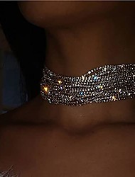 cheap -punk rhinestone choker necklace silver shiny crystal collar necklaces party jewelry accessories for women and girls