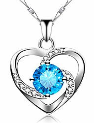 cheap -925 sterling silver long heart necklace for women ocean necklaces for girls girlfriend friendship mom silver fashion pendant necklace with jewelry box blue