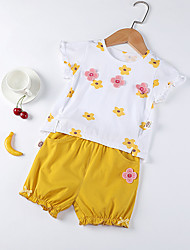 cheap -Kids Girls&#039; T-shirt &amp; Shorts 2 Pieces Short Sleeve Yellow Floral Cotton Cute