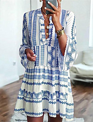 cheap -Women&#039;s A Line Dress Knee Length Dress Light Blue Half Sleeve Print Modern Style Spring Summer Lapel Casual 2022 S M L XL XXL XXXL
