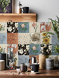 cheap -24pcs Creative Kitchen Bathroom Living Room Self-adhesive Wall Stickers Waterproof Color Flower Tile Stickers