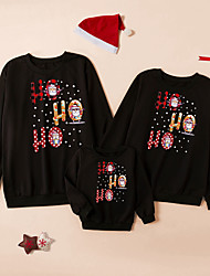 cheap -Family Look Tops Sweatshirt Santa Claus Christmas pattern Letter Christmas Gifts Print Black Long Sleeve Daily Matching Outfits