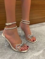 cheap -Women&#039;s Sandals Clear Shoes Ankle Strap Sandals Sparkly Sandals High Heel Ankle Strap Heel Square Toe Rubber PU Loafer Black Rainbow Beige