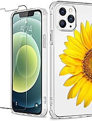 cheap -flower designed for iphone 12 pro max case [with screen protector], floral clear women phone case shockproof full body protective soft tpu bumper cover 6.7 inch 2020(sun flower)