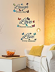 cheap -3 sheets live every moment, laugh every day, love beyond words, wall sticker set colorful butterfly motivational wall decals self-adhesive family inspirational quotes stickers