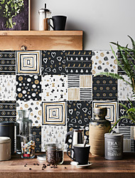cheap -24pcs Creative Kitchen Bathroom Living Room Self-adhesive Wall Stickers Waterproof Geometric Pattern Tile Stickers