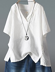 cheap -Women&#039;s Plus Size Tops Blouse Shirt Plain Half Sleeve V Neck Basic Daily Weekend Cotton Fall Summer Blue White