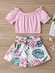 cheap -Kid&#039;s Girls&#039; T-shirt &amp; Shorts 2 Pieces Short Sleeve Pink CC01832 Flower / Floral Bow Chic &amp; Modern Elegant &amp; Luxurious