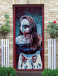 cheap -Halloween 2pcs Self-adhesive Horror Hot Girl Door Sticker Living Room Diy Decoration Home Waterproof Wall Sticker 77x200cm