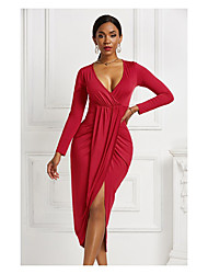 cheap -Women&#039;s A Line Dress Midi Dress Color blue Green Black Pink Dark Blue Red Long Sleeve Solid Color Summer Casual Regular Fit S M L XL XXL