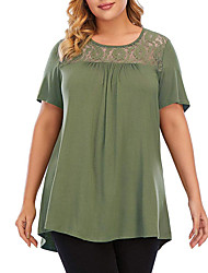 cheap -Women&#039;s Plus Size Tops Blouse Shirt Plain Lace Short Sleeve Round Neck Causal Cotton Spring Summer ArmyGreen Black