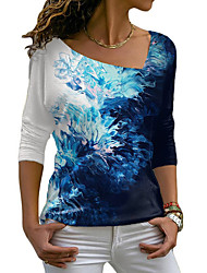 cheap -Women&#039;s Abstract Painting T shirt Tie Dye Long Sleeve Print V Neck Basic Tops Blue Purple Green