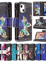 cheap -Phone Case For Apple Back Cover iPhone 13 12 Pro Max 11 SE 2020 X XR XS Max 8 7 Card Holder Shockproof Dustproof Graphic Butterfly Flower PU Leather