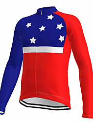 cheap -21Grams® Men&#039;s Long Sleeve Cycling Jersey Patchwork American / USA Stars Bike Jersey Top Mountain Bike MTB Road Bike Cycling Red Spandex Polyester Breathable Quick Dry Moisture Wicking Sports