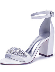 cheap -Women&#039;s Wedding Shoes Wedding Sandals Bridal Shoes Rhinestone Crystal Chunky Heel Ankle Strap Heel Open Toe Wedding PU Ankle Strap Solid Colored White Ivory