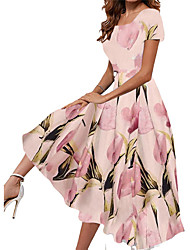 cheap -Women&#039;s A Line Dress Knee Length Dress Blue Purple Pink Short Sleeve Floral Print Spring Summer Square Neck Elegant Vintage Loose 2022 S M L XL XXL