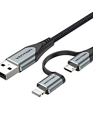 cheap -VENTION USB 2.0 Micro USB Lightning Cable 2 In 1 2.4 A 1.0m(3Ft) 0.5m(1.5Ft) Nylon Tinned copper For Samsung Xiaomi Huawei Phone Accessory