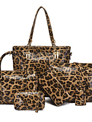 cheap -Women&#039;s Bag Sets 2022 Handbags Bag Set PU Leather 6 Pieces Purse Set Tassel Zipper Cheetah Print Daily Office &amp; Career Green White Black Purple