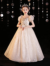 cheap -Ball Gown Ankle Length Flower Girl Dresses Formal Evening Polyester Short Sleeve Jewel Neck with Appliques 2022