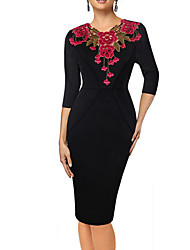 cheap -Women&#039;s Sheath Dress Knee Length Dress Green Black Purple Red Half Sleeve Floral Lace Fall Round Neck Elegant Casual Party 2022 S M L XL XXL XXXL