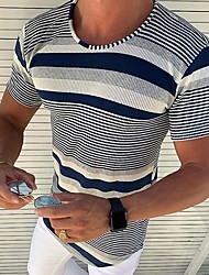 cheap -Men&#039;s Unisex Pullover Knitted Striped Stylish Vintage Style Short Sleeves Sweater Cardigans Crew Neck Summer Blue