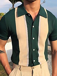 cheap -Men&#039;s Unisex Cardigan Knitted Striped Stylish Vintage Style Short Sleeves Sweater Cardigans Shirt Collar Summer Green
