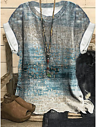 cheap -Women&#039;s Plus Size Tops T shirt Color Gradient Print Short Sleeve Crewneck Basic Streetwear Daily Sports Cotton Spandex Jersey Summer Gray