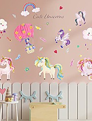 cheap -unicorns wall decal stickers peel and stick unicorn rainbow vinyl wall stickers removable decals for girls bedroom kids room nursery, unicorn wall art home decorations party supplies