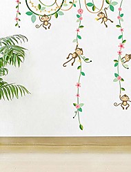 cheap -funny monkeys hanging on tree flowers vine wall stickers for kids room decoration nursery mural art diy home decals