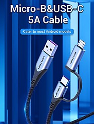 cheap -VENTION Micro USB Cable High Speed Quick Charge 5 A 3.0m(10Ft) 2.0m(6.5Ft) 1.5m(5Ft) Nylon Aluminium Alloy Tinned copper For Samsung Xiaomi Huawei Phone Accessory
