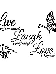 cheap -3PC inspirational wall stickers acrylic mirror wall sticker live every moment, laugh every day, love beyond words text sticker decal art family stickers DIY Home Decoration Wall Decal