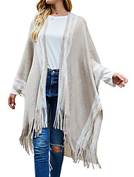 cheap -Women&#039;s Cardigan Tassel Fringe Solid Color Elegant 3/4 Length Sleeve Loose Sweater Cardigans Open Front Fall Winter khaki Green off-white