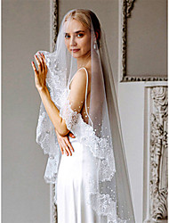 cheap -One-tier Cute / Sweet Wedding Veil Chapel Veils with Beading / Solid Tulle