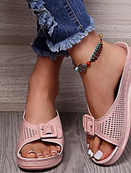 cheap -Women&#039;s Sandals Wedge Heel Round Toe Rubber Loafer Solid Colored Black Pink Blue