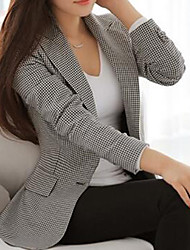 cheap -Women&#039;s Single Breasted Notch lapel collar Blazer Houndstooth Business Gray S / M / L