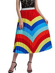 cheap -Women&#039;s Streetwear Swing Calf-Length Skirts Casual / Daily Weekend Graphic Pleated Black Rainbow Red S M L / Loose / Print