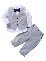 cheap -Toddler Boys Suit &amp; Blazer Pants Set 3 Pieces Long Sleeve Gray Solid Color Bow Cotton Party School Date Active Basic Regular Suit 1-3 Years  Fall Spring