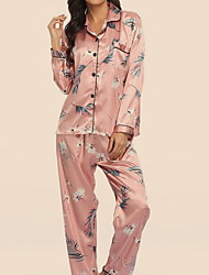 cheap -Women&#039;s Pajamas Sets 1 set Flower Simple Hot Comfort Home Party Daily Satin Gift Lapel Shirt Pant Elastic Waist Print Fall Spring 6003 6020 / Buckle / Club