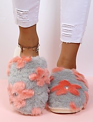cheap -Women&#039;s Slippers &amp; Flip-Flops Fuzzy Slippers House Slippers Flat Heel Round Toe Faux Fur Loafer Floral Color Block Green Pink Red