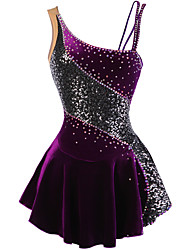 cheap -Figure Skating Dress Women&#039;s Girls&#039; Ice Skating Dress Outfits Purple Velvet Stretchy Competition Skating Wear Handmade Floral Botanical Fashion Sleeveless Ice Skating Figure Skating / Summer / Winter