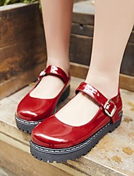 cheap -Women&#039;s Lolita Shoes Round Toe Daily PU Ankle Strap Solid Colored Wine Black