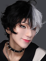 cheap -White And Black Wigs For Men Short Wig Black White Split Body Synthetic Wig Belt Bangs Boy Costume Anime Role-Playing Wig Micro Roll Natural Hair