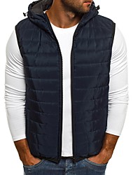 cheap -Men&#039;s Vest Gilet Street Daily Going out Fall Winter Regular Coat Zipper Hoodie Regular Fit Thermal Warm Breathable Sporty Casual Jacket Sleeveless Solid Color Quilted Full Zip Blue Yellow Wine