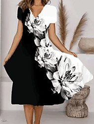 cheap -Women&#039;s Swing Dress Midi Dress Photo Color Short Sleeve Floral Print Spring Summer V Neck Elegant Casual 2022 S M L XL XXL XXXL / Loose