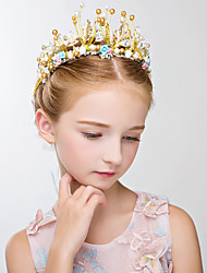 cheap -Children&#039;s Headwear Headband Girls Pearl Hair Accessories Little Girl Head Flower  Photo Crystal Pink Flower Flower Girl Hair Ring