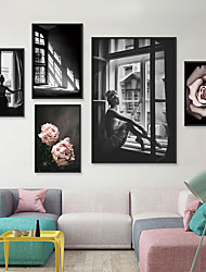 cheap -Wall Art Canvas Prints Painting Artwork Picture Floral People Black White Home Decoration Dcor Rolled Canvas No Frame Unframed Unstretched