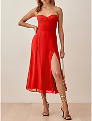 cheap -A-Line Minimalist Sexy Homecoming Party Wear Dress Spaghetti Strap Sleeveless Tea Length Stretch Chiffon with Slit 2022