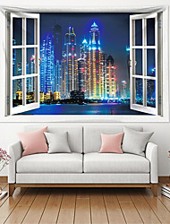 cheap -Fake Window City View Wall Tapestry Art Decor Blanket Curtain Hanging Home Bedroom Living Room Decoration Polyester